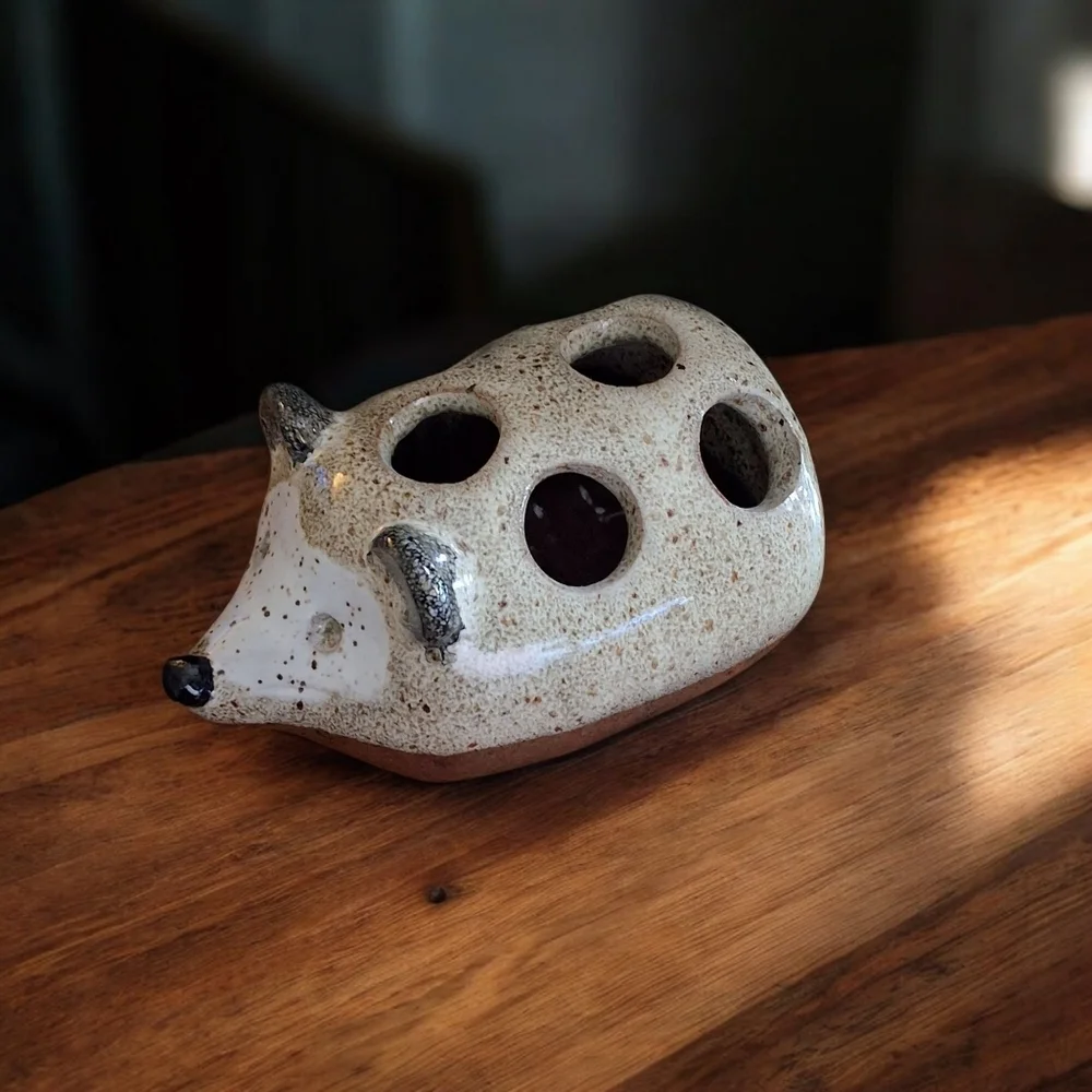 Whimsical Handmade Hedgehog Pen Holder – Pottery Organizer – 6” x 3”